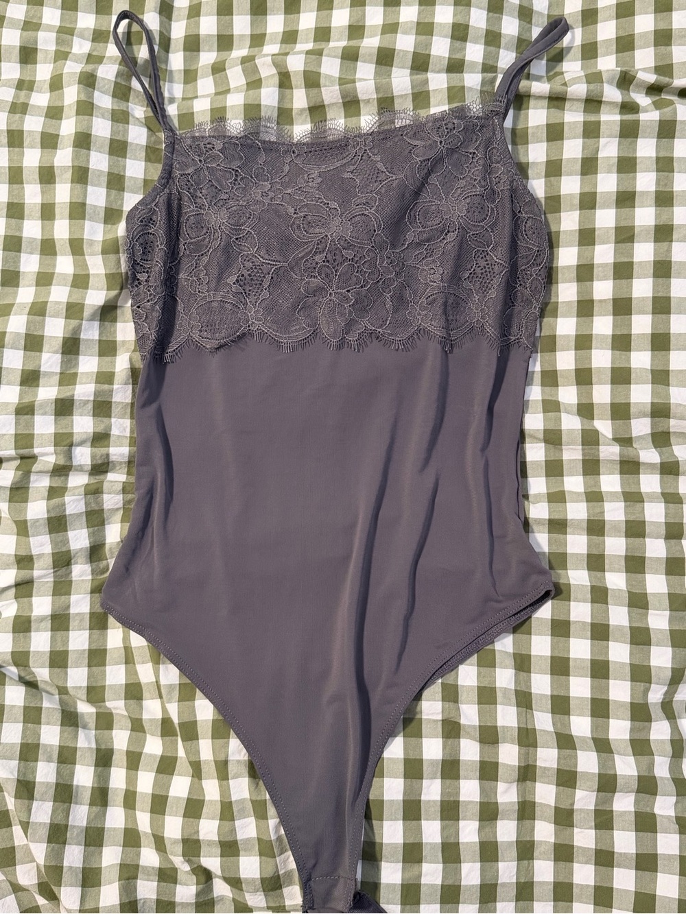 H&M Lace-Trim Bandeau Bodysuit – Gray